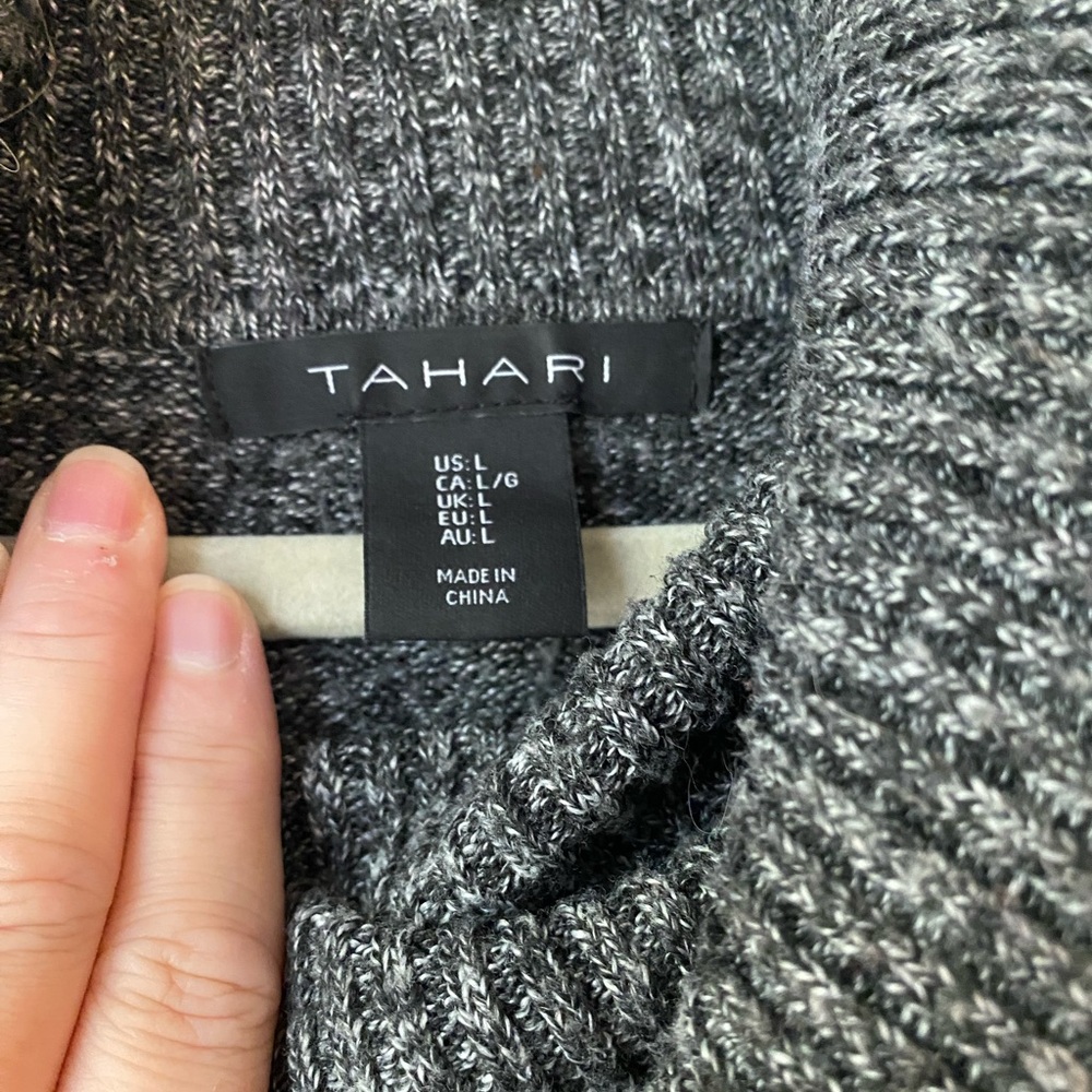 Tahari dark charcoal gray marled cowl neck sweater. L - Picture 2 of 5
